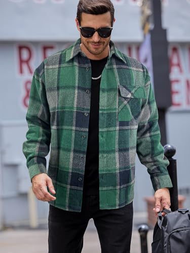 Image of JEMLDL Mens Flannel Plaid Shirts Jackets | Button Down, 1 Pocket, Collared Neck, 7 Button, Casual Shackets
