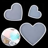 3-teiliges Liebesherz-Harzformen, Wolkenform, Epoxidharz-Formen, transparent, flexibel, Silikonformen-Set für die Herstellung von Untersetzern, Schüsselmatte, Dekoration (Herz)