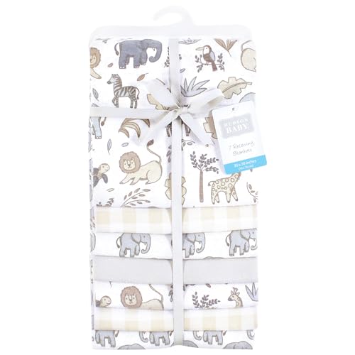 Image of Little Treasure Hudson Baby Cotton Poly Flannel Receiving Blankets Multipack, Grey Neutral Safari, 30x30 inches