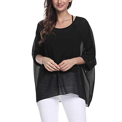 Image of Ckikiou Plus Size Batwing Flowy Semi Sheer Chiffon Blouse Tunic for Women Summer Floral Print Boho Beach Cover ups