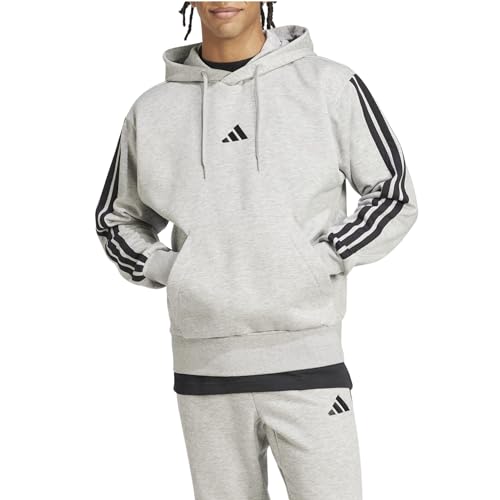 Image of adidas Men's Essentials 3-Stripes Fleece Hoodie, Medium Grey Heather /Black, Large