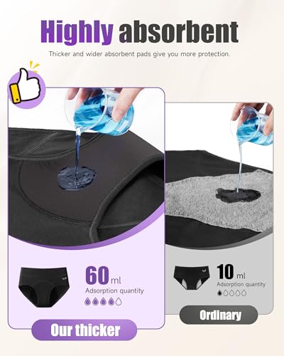 Image of TANSTC Period Underwear for Women Heavy Flow | Leakproof Menstrual Panties Postpartum, Cotton Soft Breathable Briefs 3 Pack