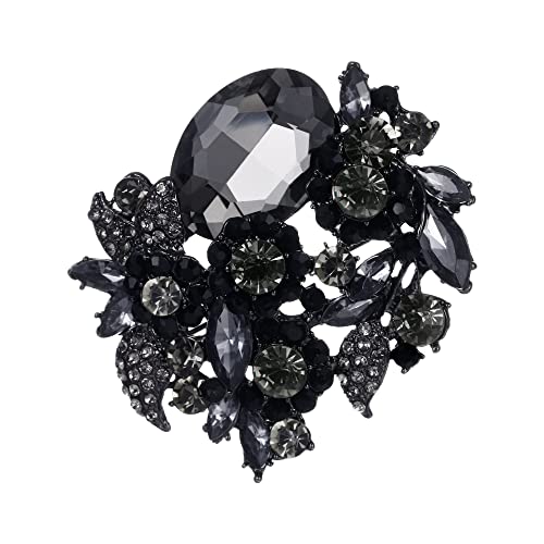Image of EVER FAITH Rhinestone Crystal Party Flower Leaf Vine Brooch