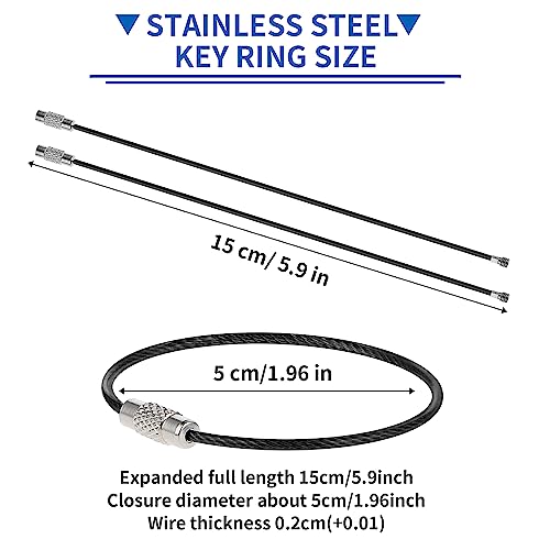 Cobee Draht Schlüsselanhänger, 25 Stück Edelstahl Drahtkabel Schlüsselring groß Nylon beschichteter Kabel Heavy Duty Gepäckanhänger Schleifen Schildhalter 2mm Twist Barrel 15cm/5.9 lang,Schwarz