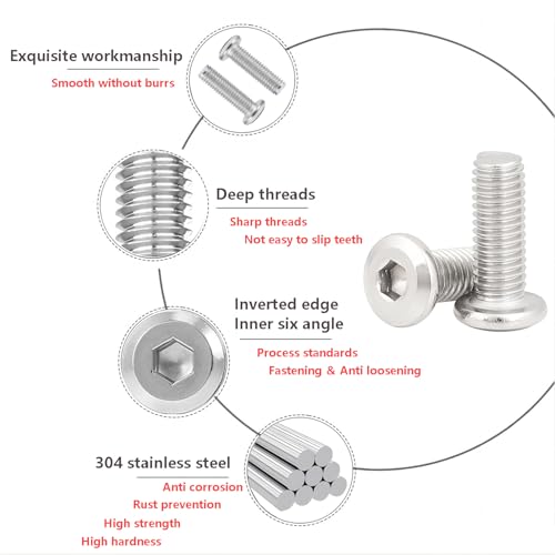 Ctyjia 20 Stück Innensechskantschrauben, M3 x 6mm Flachkopfschrauben Innensechskant, 304 Edelstahlschrauben Vollgewinde, Möbelverbinderschrauben