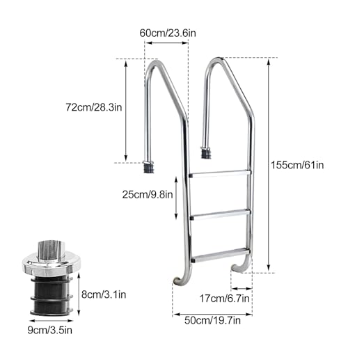 Escalera para piscina de 3 peldaños de acero inoxidable miniatura 3