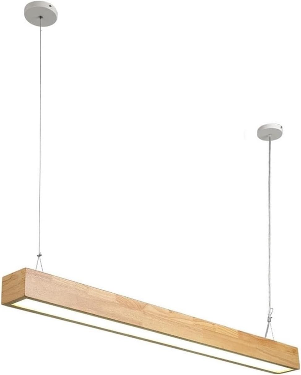 Wood Long Strip Light Modern Simple Linear Hanging Lamp Kitchen Island Led Chandelier Height Adjustable for Dining Room(Warm Light)/Warm Light