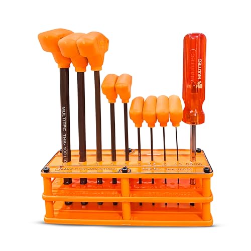 Image of MULTITEC Hex Driver Set (Metric) THK-100(M) - 9-Piece T-Handle Hex Key Set (1.5mm to 10mm) with Reversible Screwdriver | Alloy Steel | Hardened & Tempered | Ergonomic Handles | Organized Storage