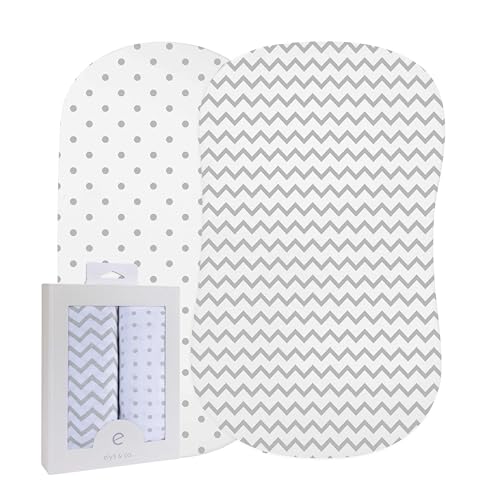 Image of Bassinet Sheet Set 2 Pack - Baby Bassinet Sheets with 100% Jersey Cotton - Bassinet Sheets for Baby Girl and Boy, Newborn Essentials (Grey Chevron and Polka Dot)