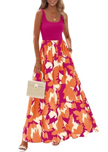 Image of KIRUNDO Women Summer Sleeveless Boho Floral Maxi Dress 2026 Scoop Neck Tank A Line Flowy Beach Vacation Resort Wear Sundress