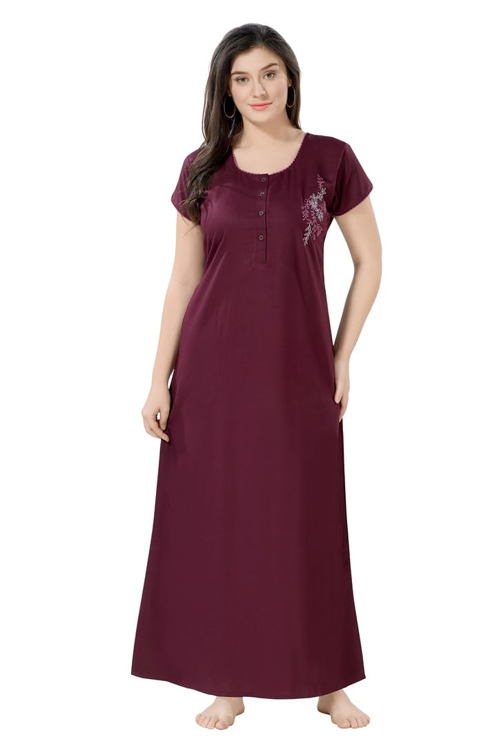 rikasa Nina Chocolate Brown Supima Cotton Nightgown — Women's Ultra-Soft Supima Blend Alpine Fabric Nighty, Embroidered, Shrink-Resistant & Breathable Loungewear for All-Day Comfort-picture-33