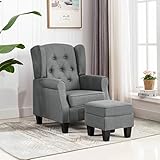 Hommdiy Sessel mit Fu?hocker Fernsehsessel Relaxsessel TV Ruhesessel Polstersessel Loungesessel Armsessel Kiefernholzf¨¹?e Hellgrau