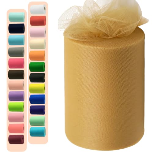 Aztec Gold Tulle Fabric Rolls 6 Inch by 100 Yards (300 feet) Fabric Spool Tulle Ribbon for Christmas Gift Wrapping DIY Tutu Bow Baby Shower Birthday Party Wedding Decorations Craft Supplies