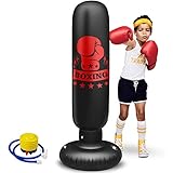 Punching Bag with Stand Kids, Inflatable Punching Bag for Teens Boys, Great for Practicing Karate, Taekwondo, Relieving Pressure, 63inch (Include Foot Pump)