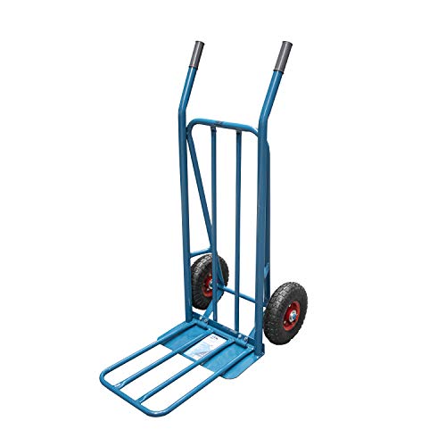 Ferrestock FSKCAR003 Carretilla de almacén Profesional Fabricada en Acero con Refuerzo Doble, Pala abatible, hasta 250kg de Carga y Ruedas neumáticas con llanta metálica, Azul