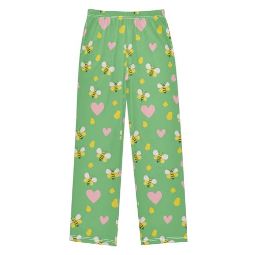 Pajama Bottoms, Pajamas Pant Cartoon Bees Lounge Wear Casual Pink Hearts Sleep Long Pants Soft Pjs Sleepwear