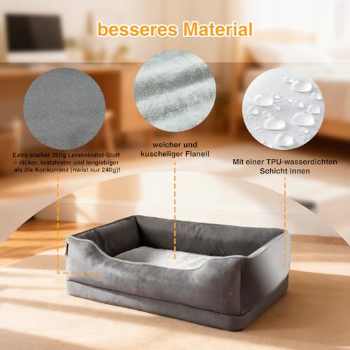 Zedelmaier Orthopädisches Hundebett für mittelgroße & Grosse Hunde, kratzfestes Hundekorb, Dicker Hundekissen, Hundekörbchen waschbar, ergonomisches Hundesofa mit abnehmbarem Bezug, 76×56×24 cm