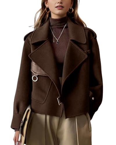 chouyatou Women's Business Casual Wool Coat Suit Top Open Front Loose Dressy Blazer Jacket Trench Coat