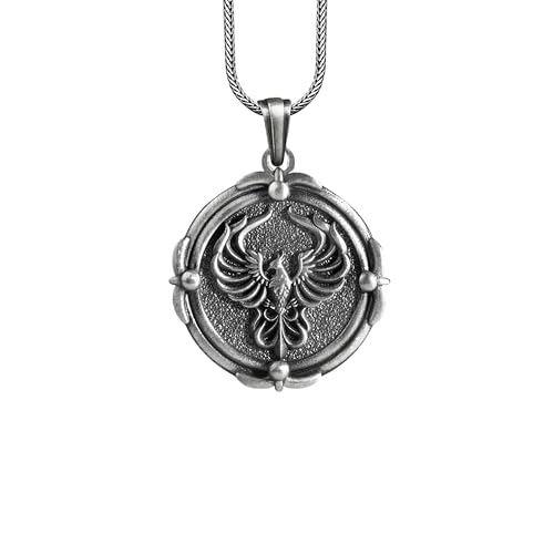 TheRollerStone - Unusual Minimalist Phoenix Bird Silver Men Necklace, Sterling Silver Winged Phoenix Medallion Pendant, Personalized Mythology Gift Pendants