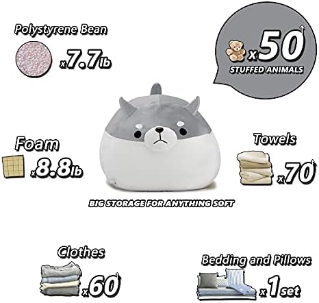 cuebear Stuffed Animal Storage Bean Bag Chair Cover for Kids Grey Shiba Inu Dog Bean Bag Chair for Girls X-Large Size Toy Organizer Cover Only Without Filling 4 41Vdm1NwUGL. AC