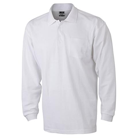 James & Nicholson - Polo piqué manga larga hombre bolsillo pecho blanco M Cover