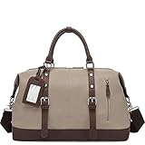 Iblue Genuine Leather Overnight Weekender Bag Canvas Shoulder Travel Duffle Garment Handbag #10191
