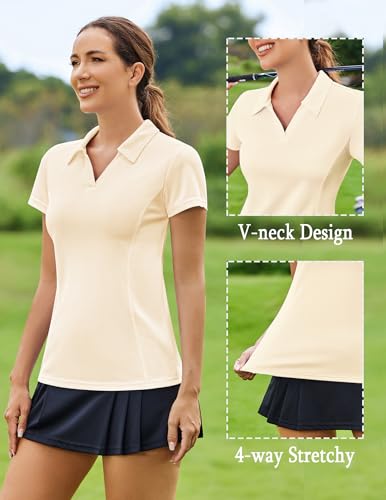 Image of PINSPARK Womens Golf Shirt Short Sleeve Polo V-Neck Quick Dry Tennis Tops | Moisture-wicking Breathable Fabric, Classic Collar, Slim Fit, Ideal for Golf Tennis Pickleball Casual