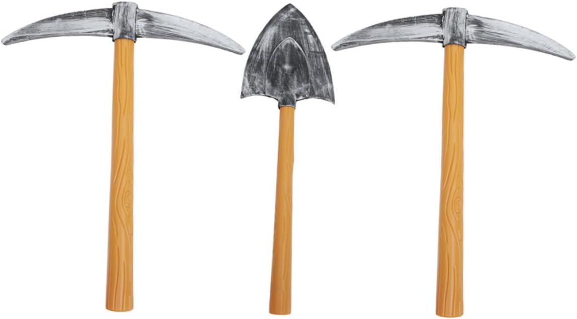 STOBAZA 3-Pack Foam Pickaxe Shovel Props 19.3In Lightweight Plastic Toy Pick Axe for Costume Party Stage Performance and Medieval Themed Events