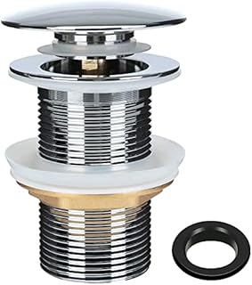 Basin Sink Waste Unslotted Chrome Plated Pop Up Click Clack Sprung Plug Without Overflow for Bathroom Sink Tap, Brass Body