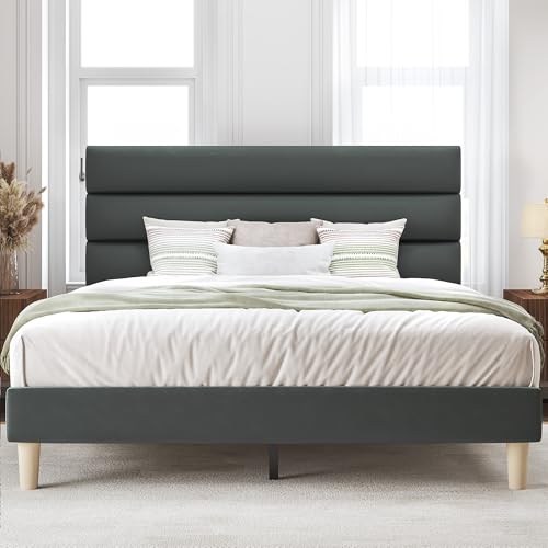PHGLL Queen Size Bed Frame, Velvet Upholstered Platform Bed Frame