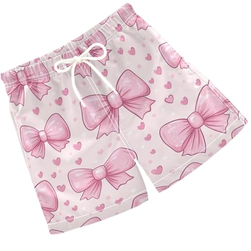 Pigsaly Boys Swim Trunks Charming Pink Bow Coquette Hearts Boys Board Shorts Swimsuit Swimwear Summer Bathing Suit 5T