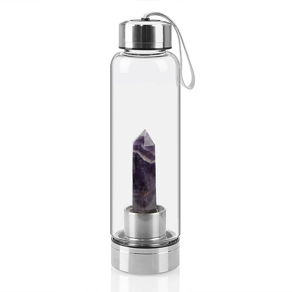 Reutilizable Botella De Agua De Cristal De La Gema Botella De Agua De Gema Elixir Con Varita De Cristal De Cuarzo Natural Punto De Cristales Natural De Curación Obelisco Wand Copa Energía De Cristales