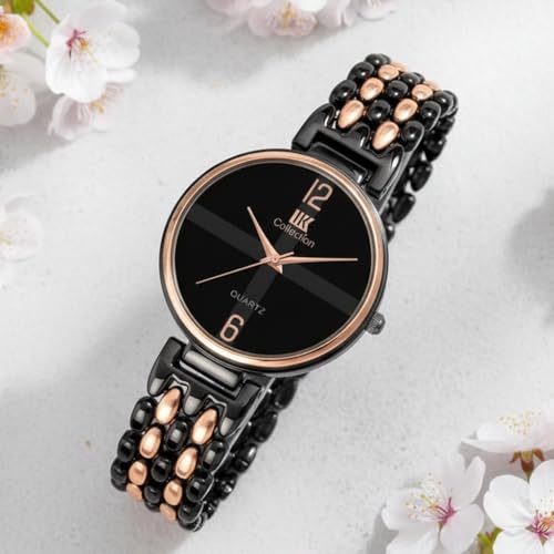 Image of IIK COLLECTION Watch for Women Round Dial |Analogue Quartz Movemnet Ladies Watch|Long Battery Life|Stainless Steel Adjustable Bracelet Chain Strap|Fancy Clasp Safety Watch for Woman