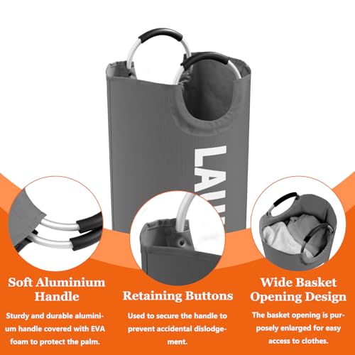 IHOMAGIC 2er Wäschesammler mit Aluminiumgriff, 95L Faltbarer Wäschekorb Groß, Robust Wäschetonne aus Oxford-Stoff, Tragbar Waschesammelbox für Schlafsaal, Reise, Waschküche, Dunkelgrau/Dunkelblau