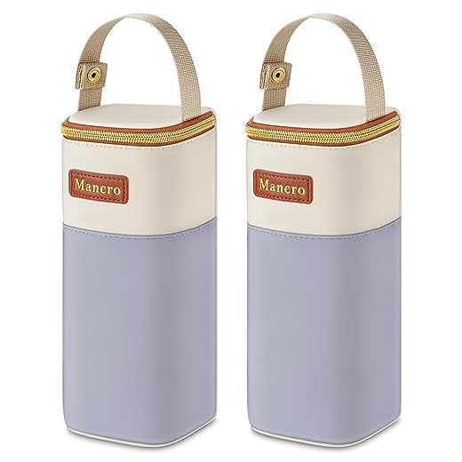 Mancro 2pack Insulated Baby Bottle Bags, Fits Baby Bottles up to 12 Oz Breastmilk Cooler Bag with Button Handle, Portable Baby Bottle Cooler Bag for Nursing Mom Daycare, Beige