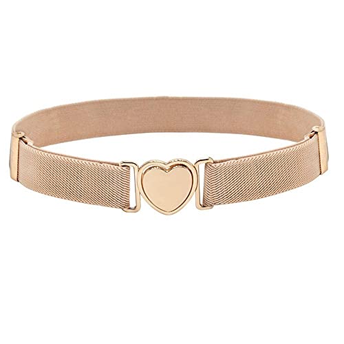Girls Elastic Belts Stretch PU Leather Invisible Waist Belt with Heart Shape Buckle Adjustable Waist Belt for Uniform Dress Pants(Apricot)