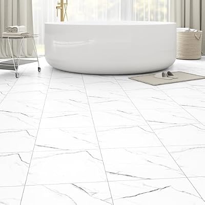 30 Pack Cover 30 Sq.Ft Peel and Stick Floor Tiles, 12” x 12” Self Adhesive Vinyl Flooring Easy DIY Installation for Kitchen, Living Room, Laundry, RV, White Marble