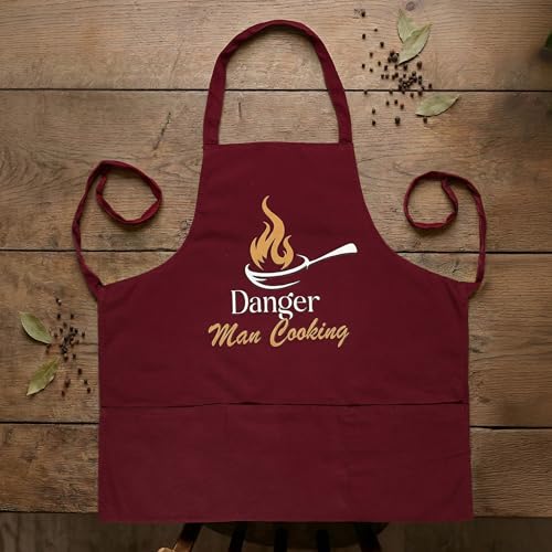 Image of Yellow Weaves Cotton Canvas Printed Kitchen Apron with Large Pockets, Cooking Apron for Men & Women, Durable Chef Apron for Cooking, Barista, Restaurant, Cafe Kitchen Apron