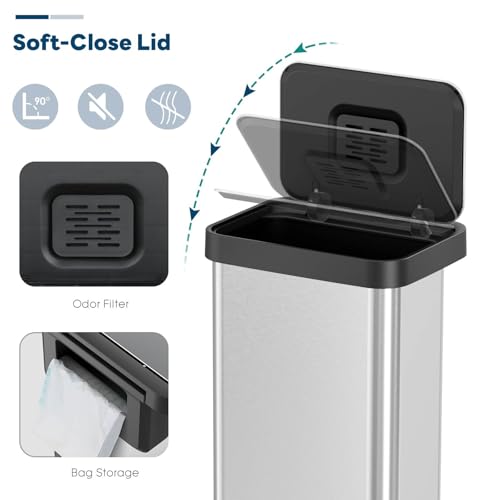 Caneca de basura rectangular de acero inoxidable 50L con pedal y compartimiento miniatura 6