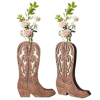 2 Pcs Cowboy Boot Planter, Rustic Wall Mounted Decor, Basswood Western Style Vase for Indoor Faux Plants, Unique Hollow Wooden Design, Ideal Home Art Decoration