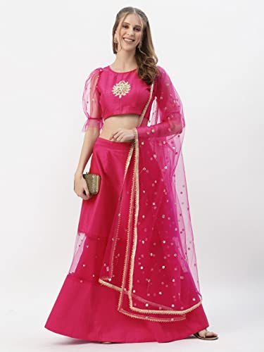 Image of studio rasa Women's Girls Dupion & Net Sequins Embroidered Panelled Skirt for Wedding Festive