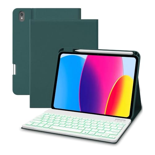 Clavier détachable et étui en cuir vert pour iPad 10e génération 10.9 pouces