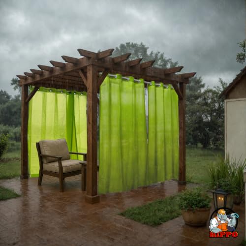 Image of HIPPO HDPE Coated Waterproof Outdoor Balcony Curtain 260 GSM - Rain, Sun & Dust Protection Light Filtering Curtains for Home, Garden, Veranda & Hotel (4 Feet X 10 Feet, 2IN1 Lime-Grass, 1 PC)