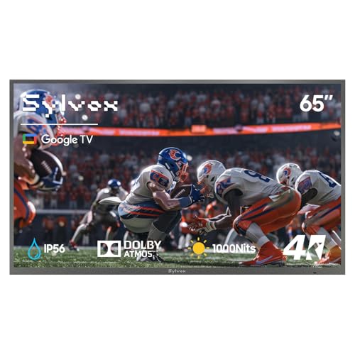 SYLVOX Outdoor TV, 65 inch Waterproof Smart TV, 4K, HDR 10, Weatherproof,1000nits, Voice Assistant Remote, for Partial Sun Area(Deck Pro 2.0, Latest Model)