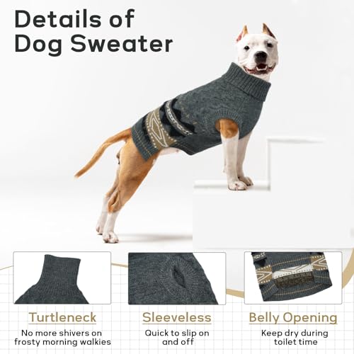 Hjumarayan Hundepullover Große Hunde - Fair Isle Pullover Hund mit Geschirr Öffnung, Weihnachtspullover Elastisch Hundepulli Winter Sweater für Windhund, Border Collie, Grau XL
