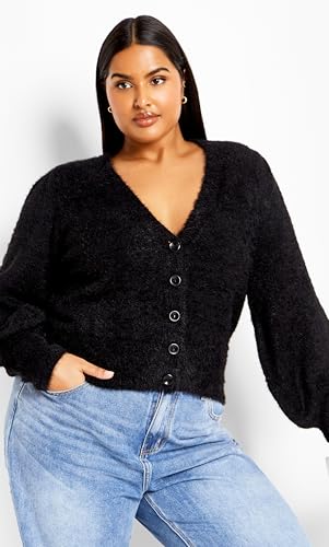 City Chic Women's Plus Size Cardi Fluffy Button4