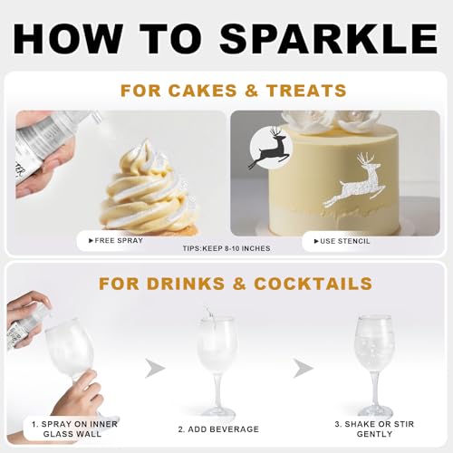 HUEBEATY White Edible Glitter Spray for Cakes – 10g Food Grade Luster Dust Spray for Cocktails, Drinks, Cupcakes, Cookies, Strawberries & Chocolate Decorating – Edible Cake Glitter Dust - Thumbnail 5