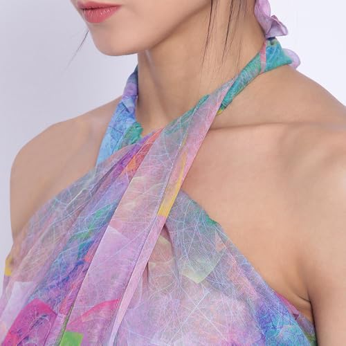 Image of EROTISSCH Women's Poly Georgette One-Piece Swimsuit Cover-Up Sarong, Made of 100% Polyester, Quick-Dry, Lightweight Beachwear for Girls with Adjustable Halter Neck, Suitable for Beach,Resort&Pool