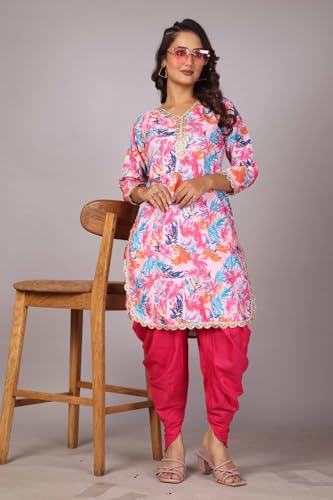 Image of Floral Print Cotton Kurta and Dhoti Set for Women Designer
