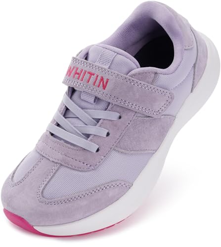 WHITIN Running Shoes for Little Big Kids Wide Toe Box Girls Tennis Athletic Zero Drop Sneakers Size 12 Width Sports Breathable Youth Purple 31